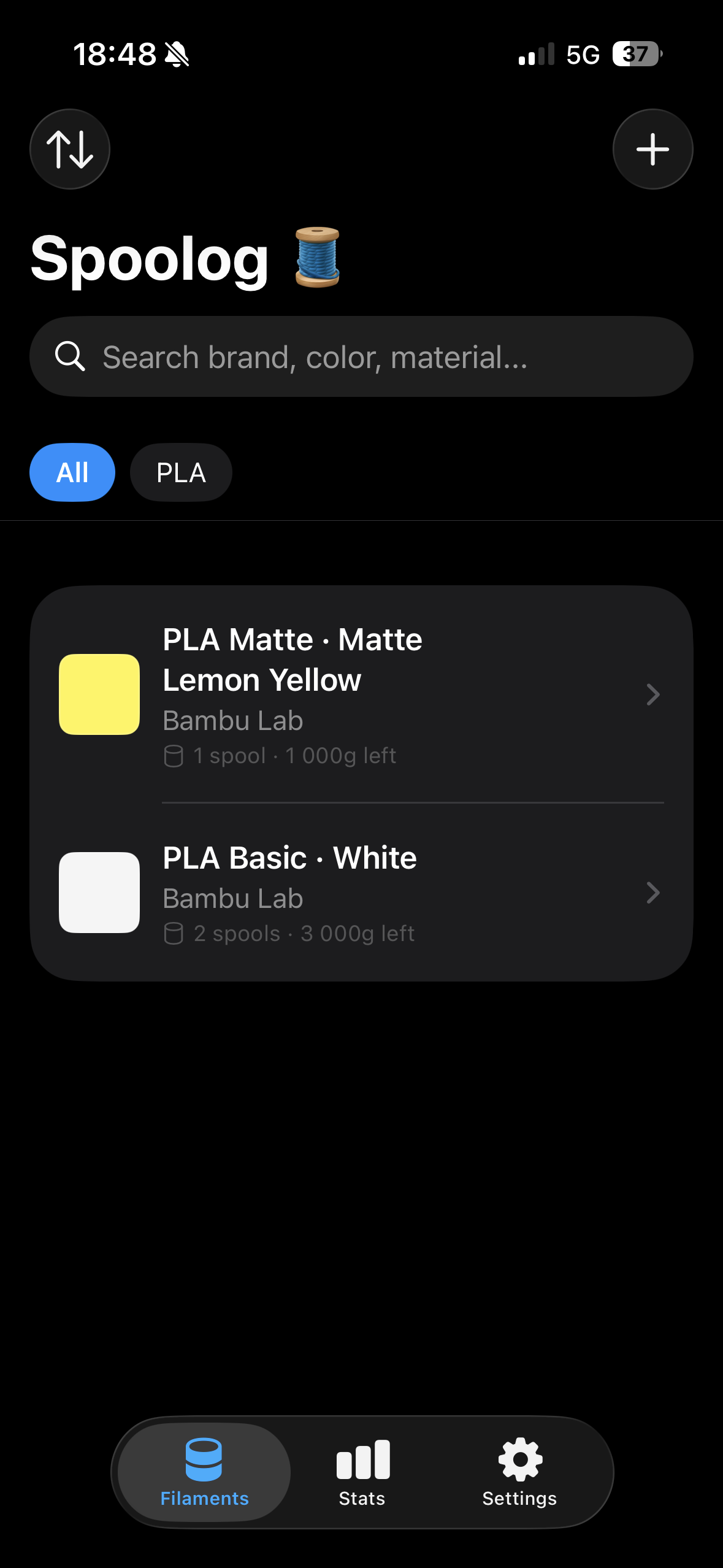Spoolog app — spool overview